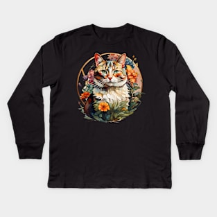 cat in art nouveau style Kids Long Sleeve T-Shirt